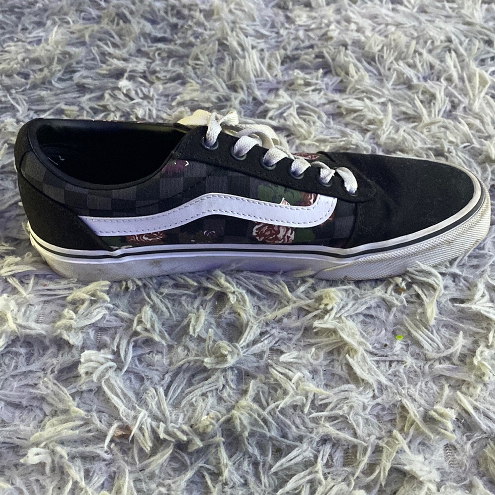 Vans, size: 8.5, black with flower print on the sides